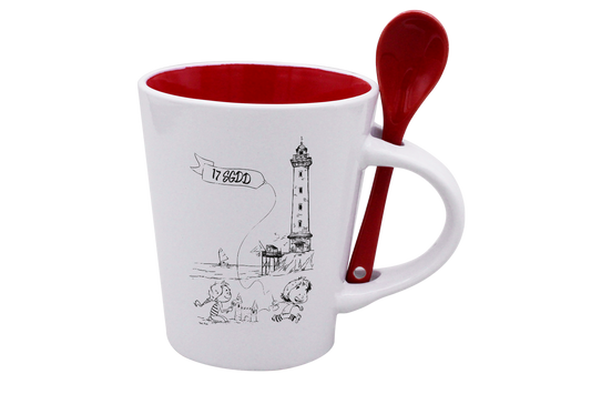 MUG CUILLERE BLANC INT. ROUGE - DESSIN VERTICAL ST GEORGES DE DIDONNE SPE BO&BON