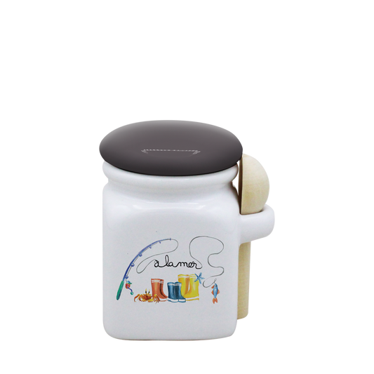 POT BLANC MINI COUV. GRIS+CUIL. BOIS-BOTTE A LA MER