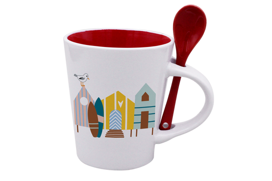 MUG CUILLERE BLANC INT. ROUGE-CABINES ET SURF LA PETITE EMI