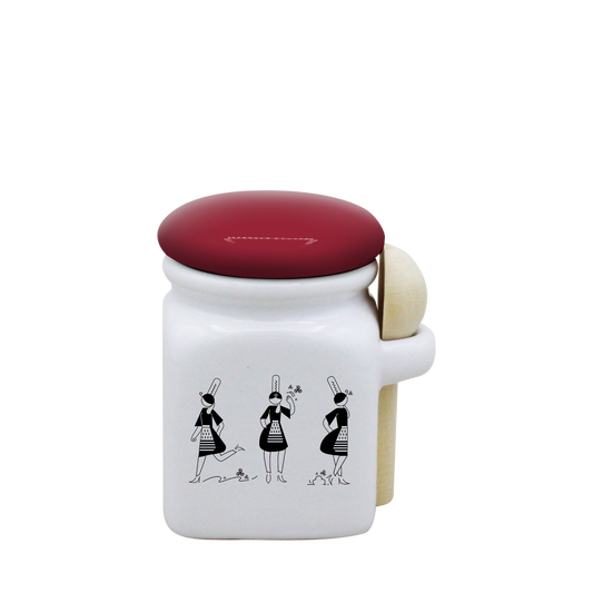 POT BLANC MINI COUV. ROUGE+CUIL. BOIS - ARMELLE BIGOUDENE 3 PICTOS