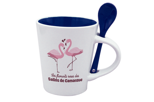 MUG CUILLERE BLANC INT. BLEU-FLAMANT