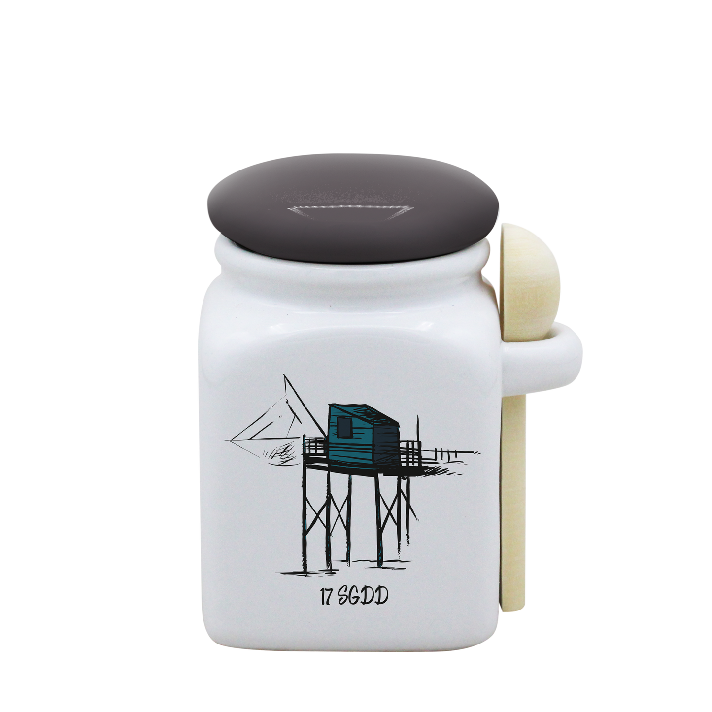 POT BLANC PM COUV. GRIS+CUIL. BOIS-CARBLE17