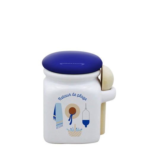 POT BLANC MINI COUV. BLEU+CUIL. BOIS-RETOUR DE PLAGE LA PETITE EMI