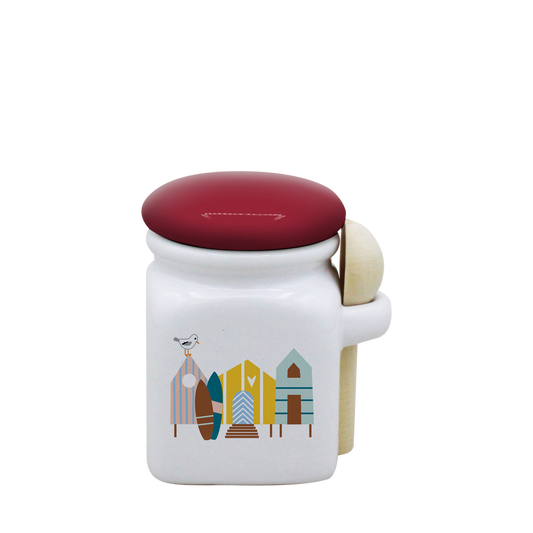 POT BLANC MINI COUV. ROUGE+CUIL. BOIS -CABINES ET SURF LA PETITE EMI