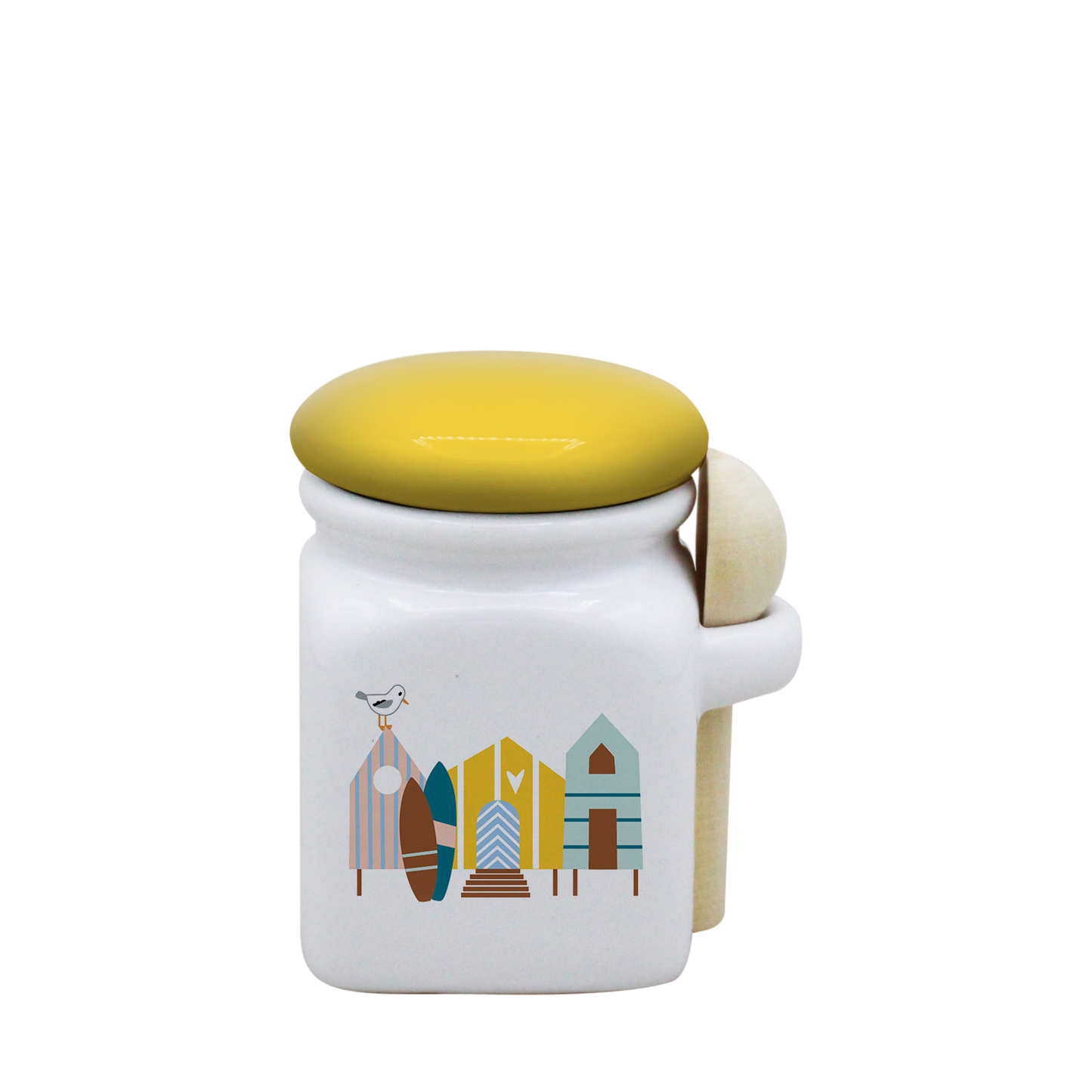 POT BLANC MINI COUV. JAUNE+CUIL. BOIS-CABINES ET SURF LA PETITE EMI