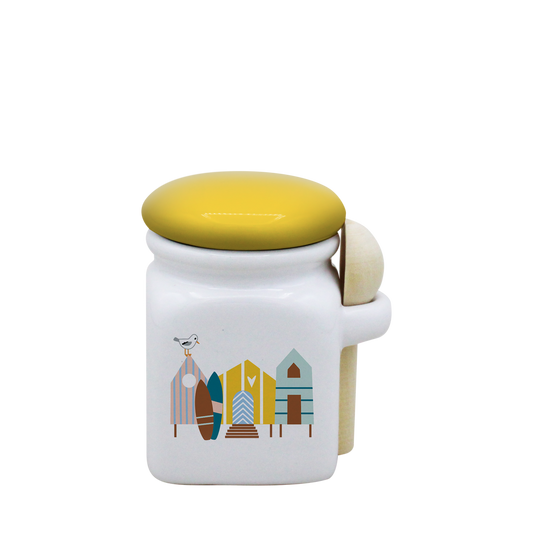 POT BLANC MINI COUV. JAUNE+CUIL. BOIS-CABINES ET SURF LA PETITE EMI