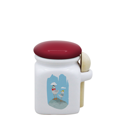 POT BLANC MINI COUV. ROUGE+CUIL. BOIS - MARIN MOUETTE