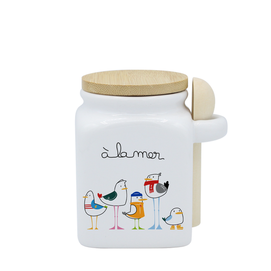 POT BLANC PM COUV. BAMBOO+CUIL. BOIS-A LA MER MOUETTES