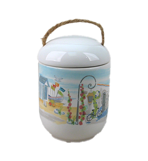 MINI POT+ COUV.  CORDE AQUARELLE BORD DE MER