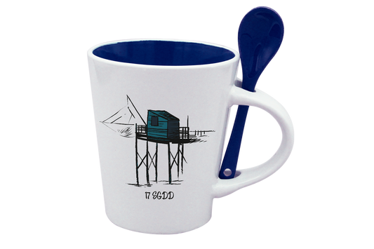 MUG CUILLERE BLANC INT. BLEU-CARBLE17