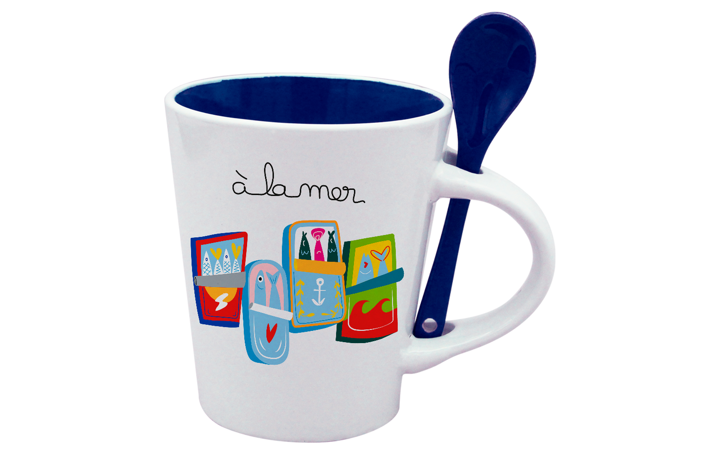 MUG CUILLERE BLANC INT. BLEU-A LA MER SARDINES