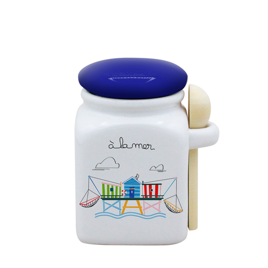 POT BLANC PM COUV. BLEU+CUIL. BOIS-A LA MER CARRELET
