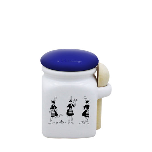 POT BLANC MINI COUV. BLEU+CUIL. BOIS - ARMELLE BIGOUDENE 3 PICTOS