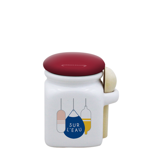 POT BLANC MINI COUV. ROUGE+CUIL. BOIS -BOUEE SUR L'EAU LA PETITE EMI