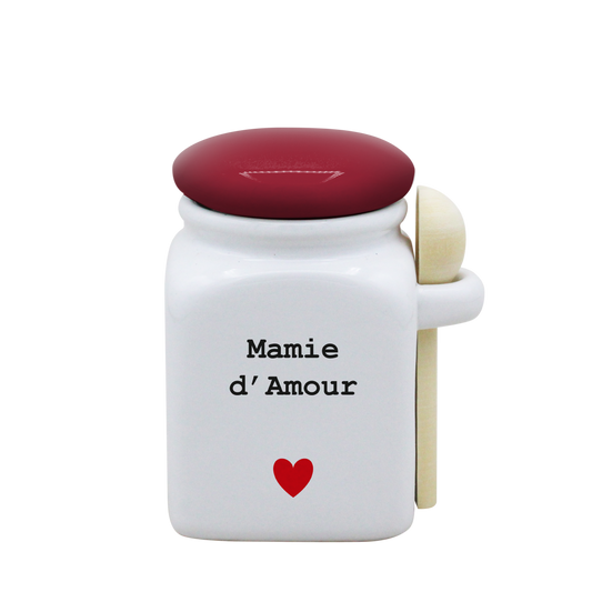 POT BLANC PM COUV. ROUGE+CUIL. BOIS - CŒUR MAMIE D'AMOUR