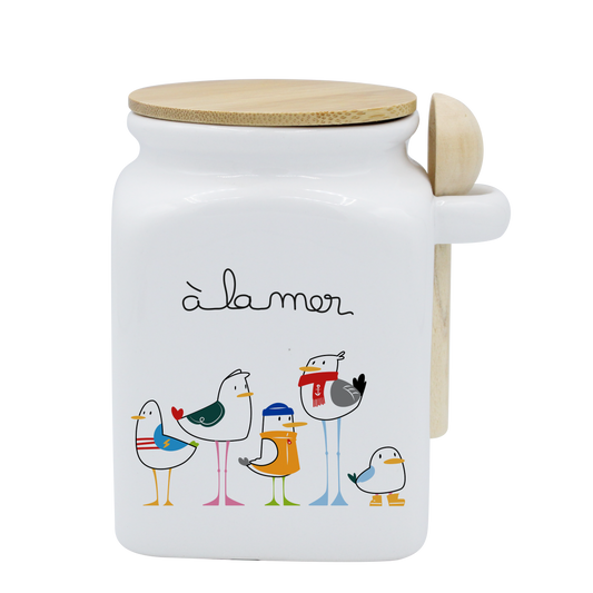 POT BLANC MM COUV. BAMBOO+CUIL. BOIS-A LA MER MOUETTES