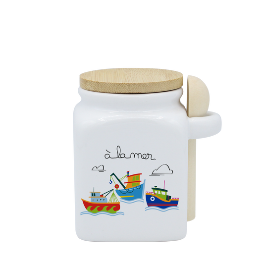 POT BLANC PM COUV. BAMBOO+CUIL. BOIS-A LA MER BATEAUX