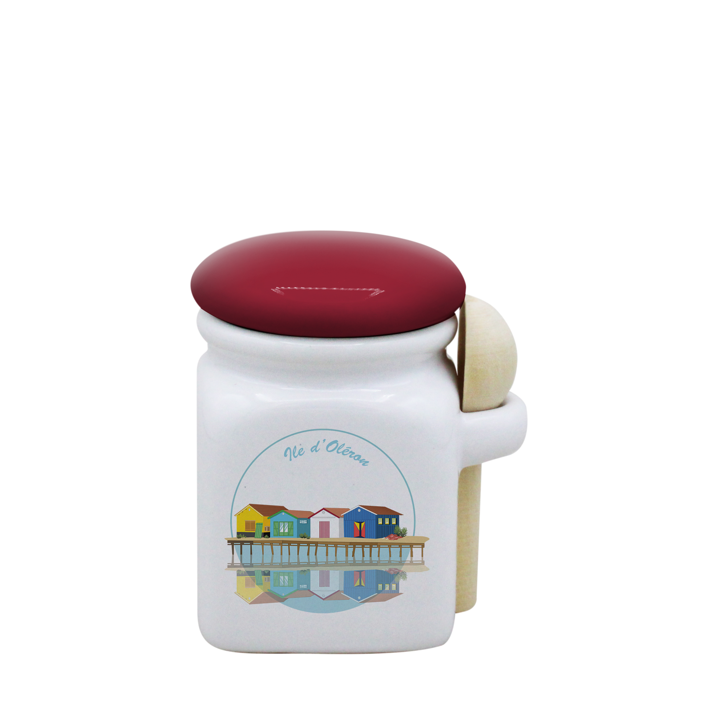 POT BLANC MINI COUV. ROUGE+CUIL. BOIS -CABOLERO