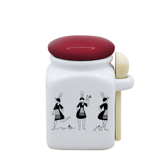 POT BLANC PM COUV. ROUGE+CUIL. BOIS - ARMELLE BIGOUDENE 3 PICTOS