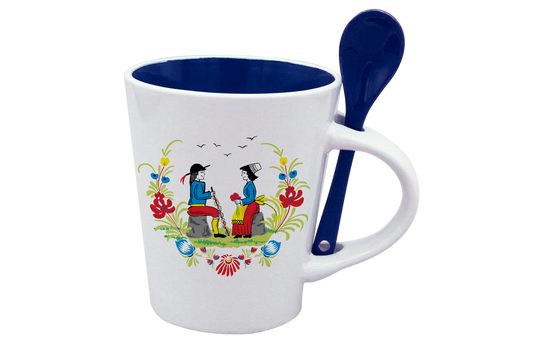 MUG CUILLERE BLANC INT. BLEU-RETRO