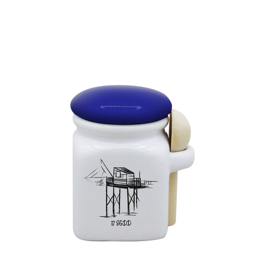 POT BLANC MINI COUV. BLEU+CUIL. BOIS - CARRELET NOIR SPE BO ET BON