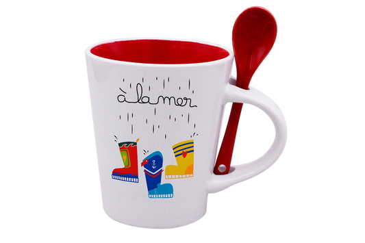 MUG CUILLERE BLANC INT. ROUGE-A LA MER BOTTES