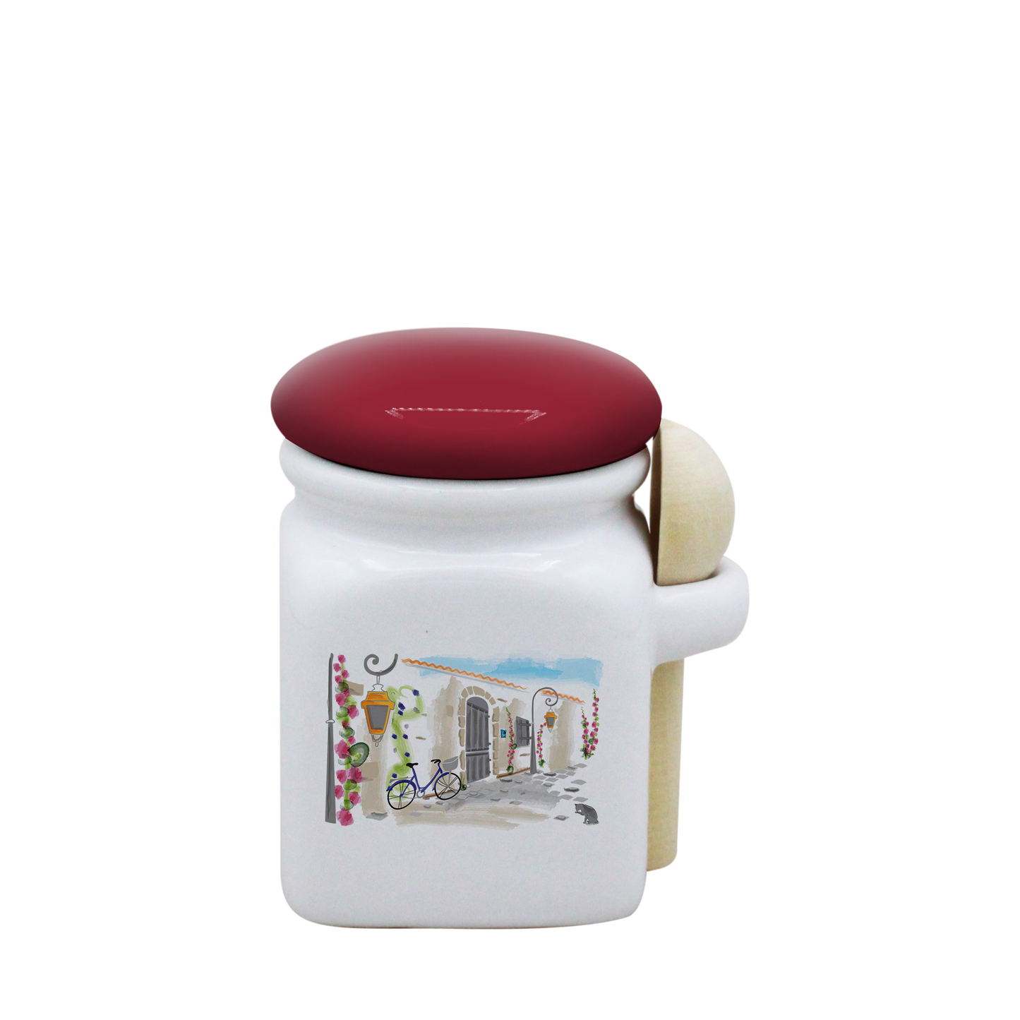 POT BLANC MINI COUV. ROUGE+CUIL. BOIS -RUATL