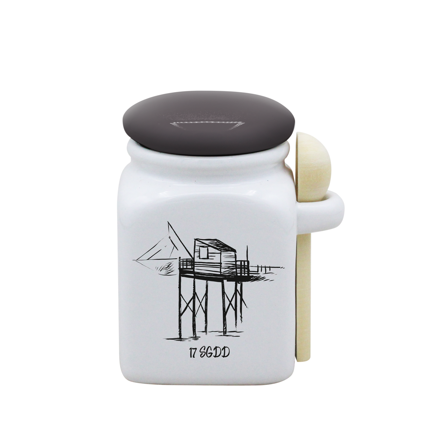 POT BLANC PM COUV. GRIS+CUIL. BOIS - CARRELET NOIR SPE BO ET BON