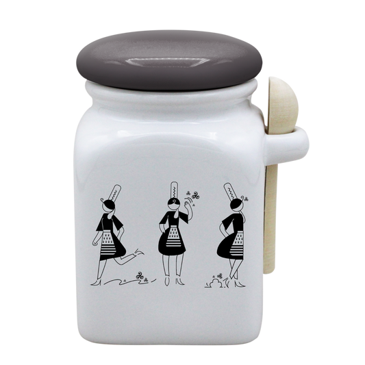 POT BLANC MM COUV. GRIS +CUIL. BOIS - ARMELLE BIGOUDENE 3 PICTOS