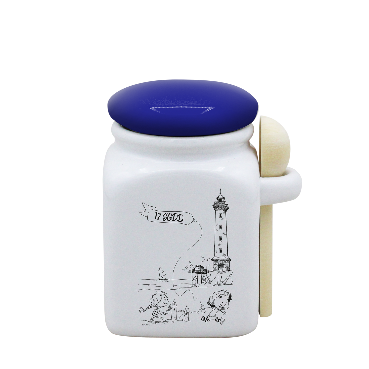 POT BLANC PM COUV. BLEU+CUIL. BOIS - DESSIN VERTICAL ST GEORGES DE DIDONNE SPE BO ET BON