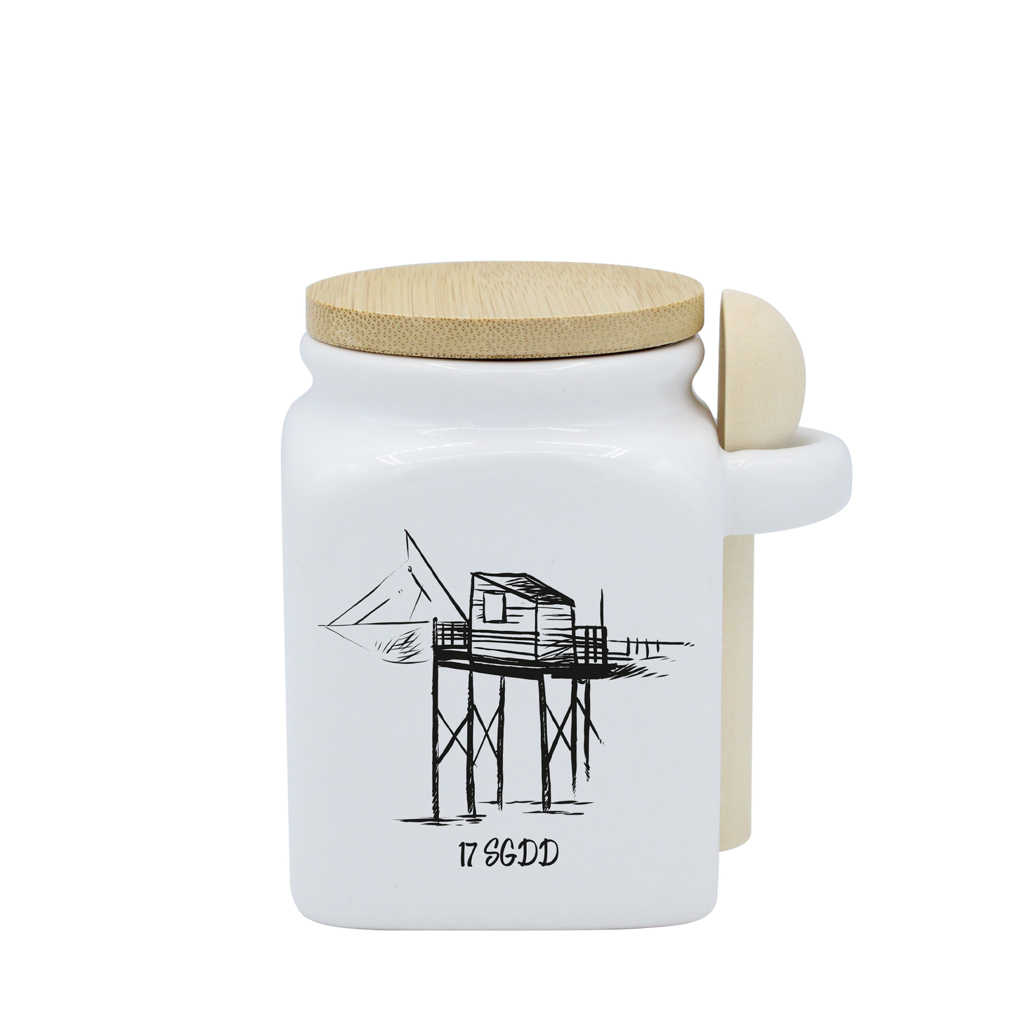 POT BLANC PM COUV. BAMBOO+CUIL. BOIS - CARRELET NOIR SPE BO & BON