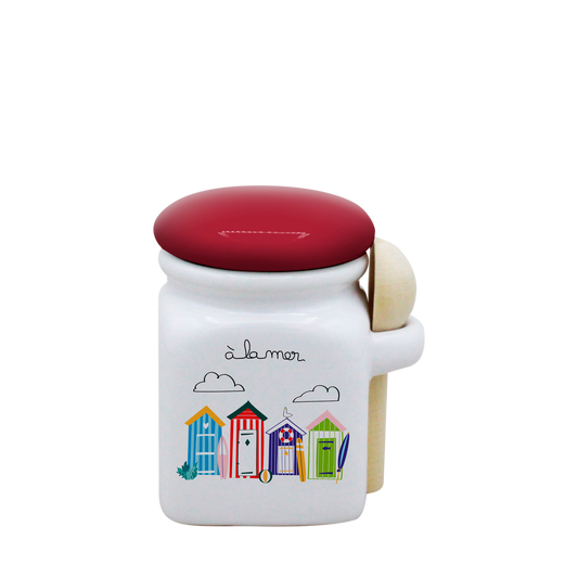 POT BLANC MINI COUV. ROUGE+CUIL. BOIS -ALM3