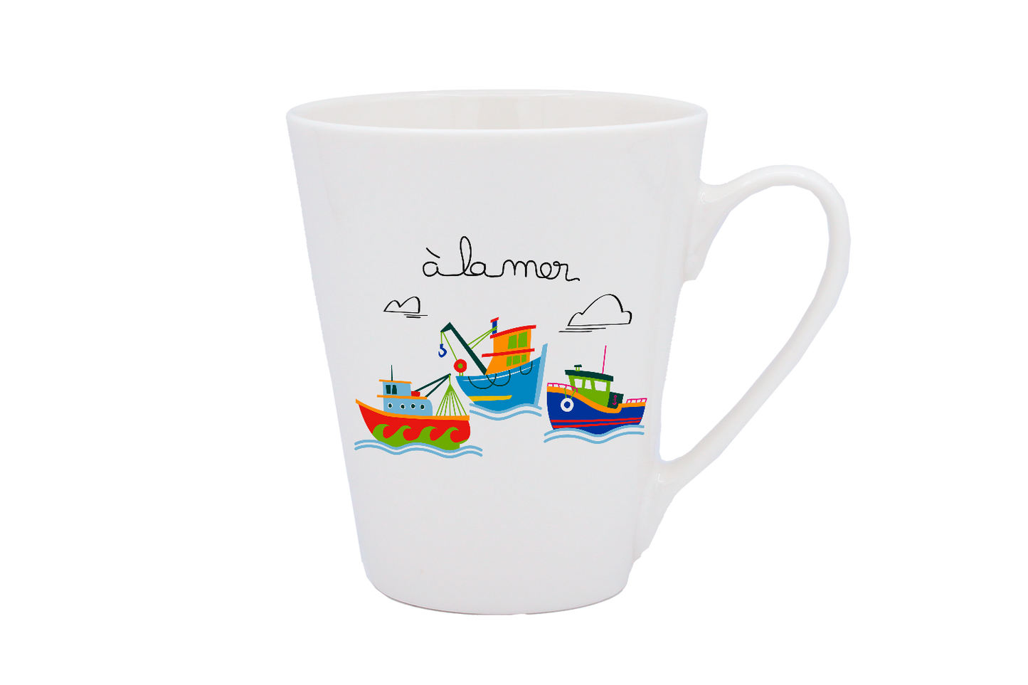 MUG CONIQUE BLANC-A LA MER BATEAUX