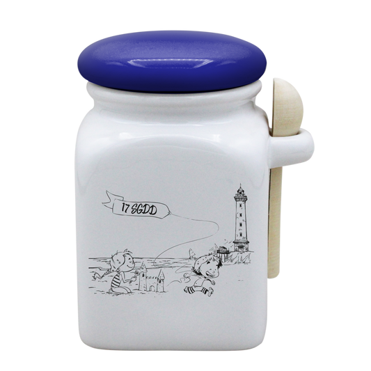 POT BLANC MM COUV. BLEU +CUIL. BOIS - DESSIN HORIZONTAL ST GEORGES DE DIDONNE SPE BO&BON