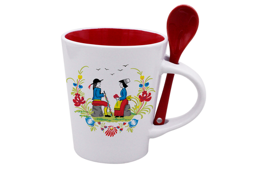 MUG CUILLERE BLANC INT. ROUGE-RETRO