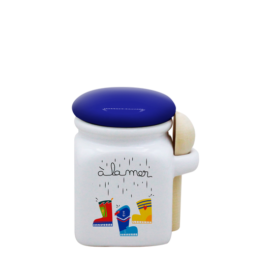 POT BLANC MINI COUV. BLEU+CUIL. BOIS-A LA MER BOTTES