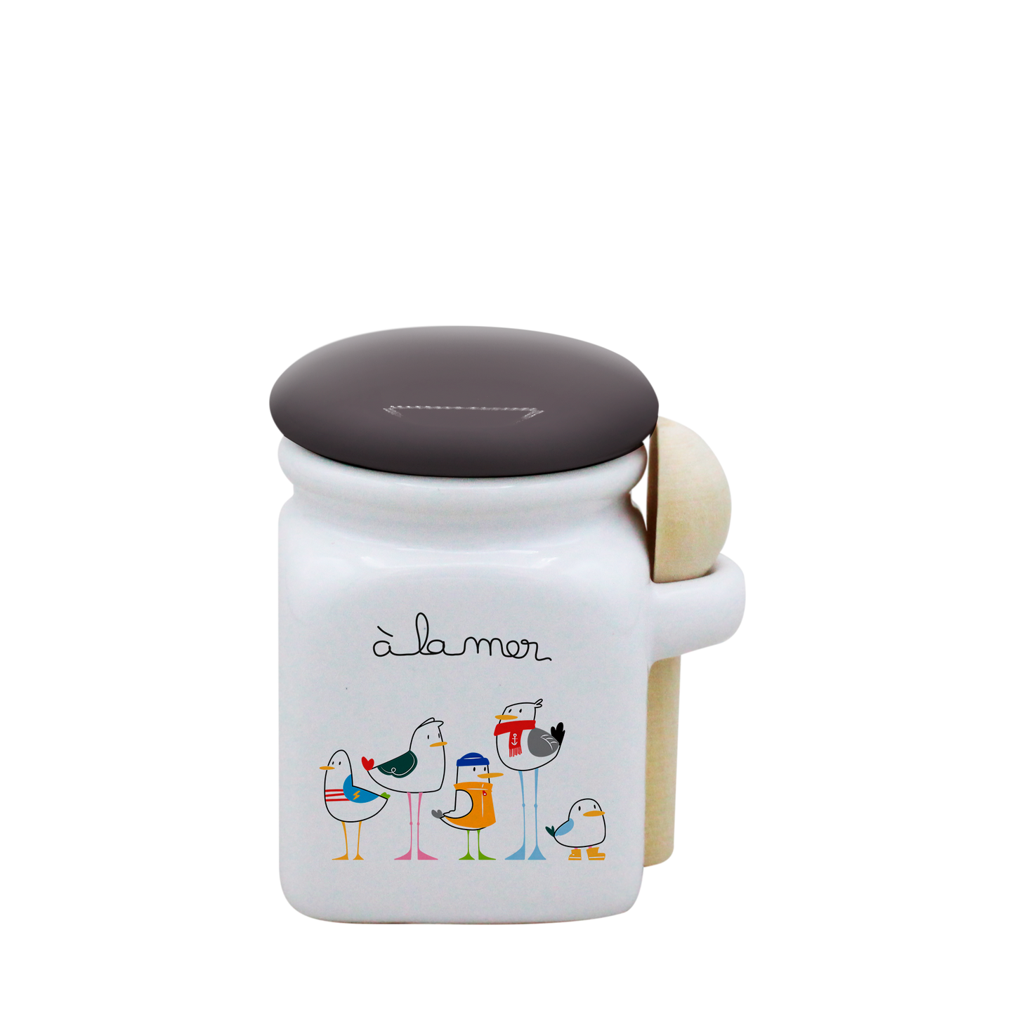 POT BLANC MINI COUV. GRIS+CUIL. BOIS-A LA MER MOUETTES