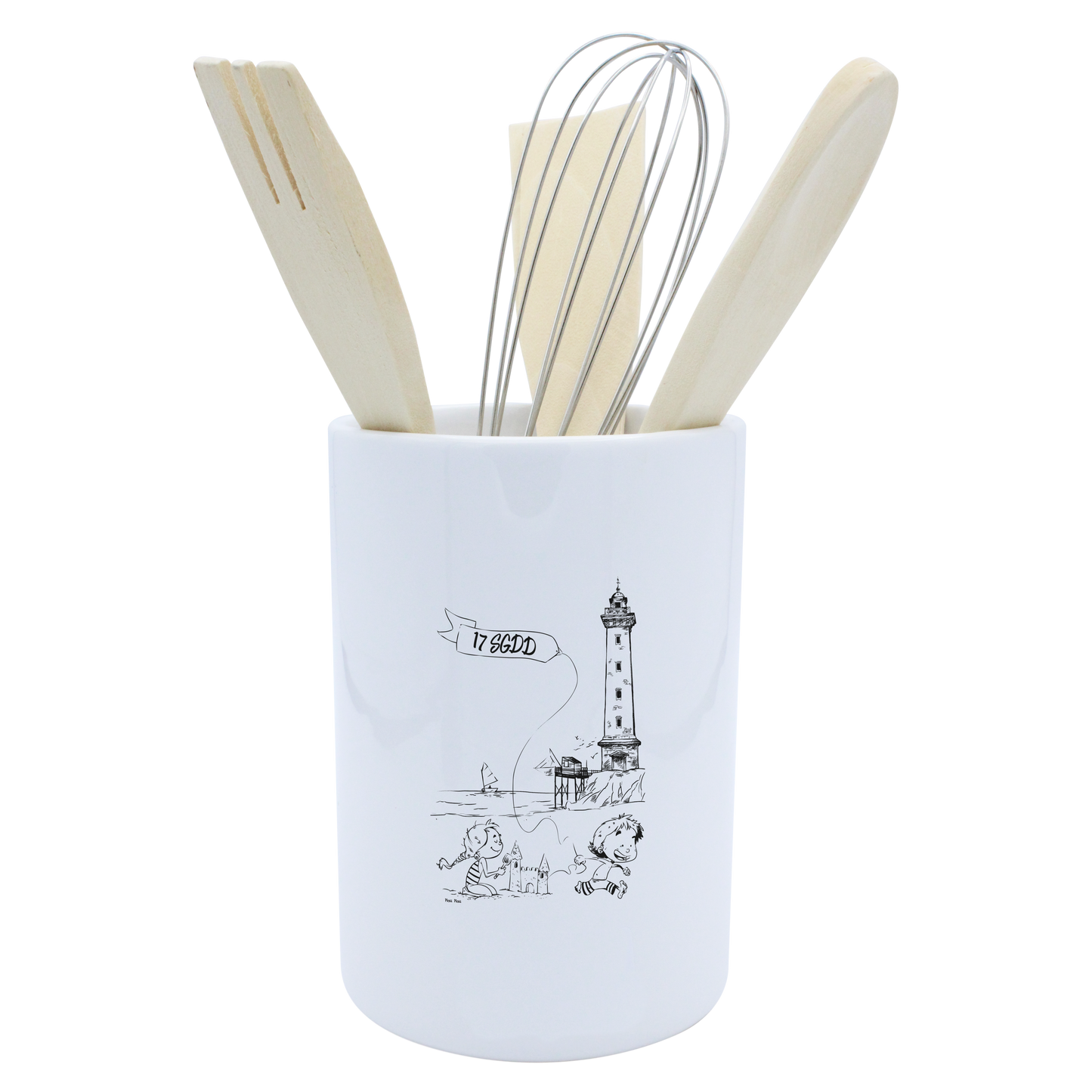 POT A USTENSILES BLANC - DESSIN VERTICAL ST GEORGES DE DIDONNE SPE BO&BON