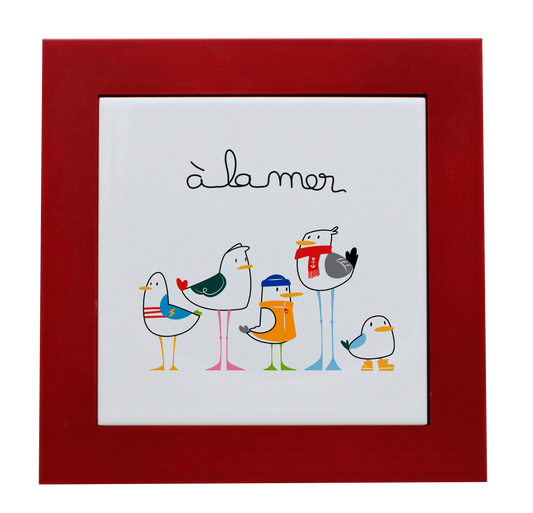 ENTOURAGE BOIS ROUGE-CARREAU FAIENCE 15x15 NU-A LA MER MOUETTES