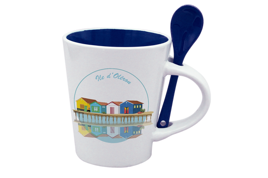 MUG CUILLERE BLANC INT. BLEU-CABOLERO