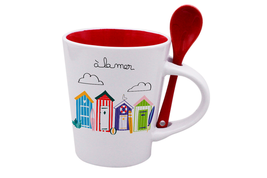 MUG CUILLERE BLANC INT. ROUGE - A LA MER CABINES