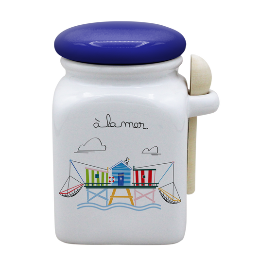 POT BLANC MM COUV. BLEU +CUIL. BOIS-A LA MER CARRELET