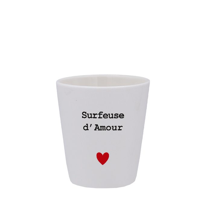 TASSE ESPRESSO BLANCHE S/ANSE - CŒUR SURFEUSE D'AMOUR