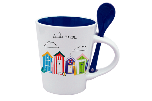 MUG CUILLERE BLANC INT. BLEU - A LA MER CABINE