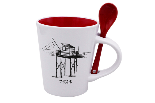 MUG CUILLERE BLANC INT. ROUGE - CARRELET NOIR SPE BO ET BON