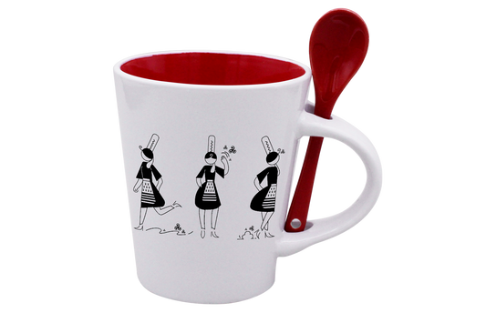 MUG CUILLERE BLANC INT. ROUGE - ARMELLE BIGOUDENE 3 PICTOS