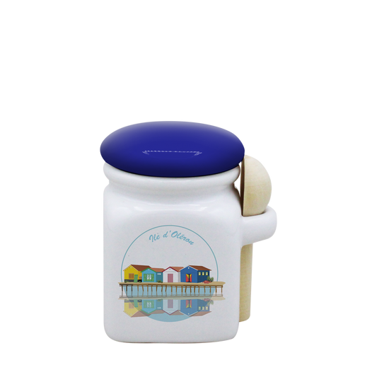 POT BLANC MINI COUV. BLEU+CUIL. BOIS-CABOLERO