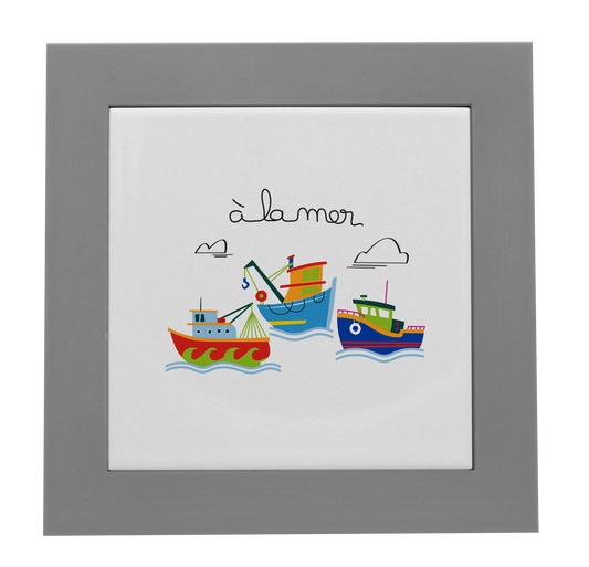 ENTOURAGE BOIS GRIS-CARREAU FAIENCE 15x15 NU-A LA MER BATEAUX