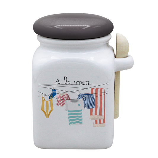 POT BLANC MM COUV. GRIS +CUIL. BOIS-TRILINGE