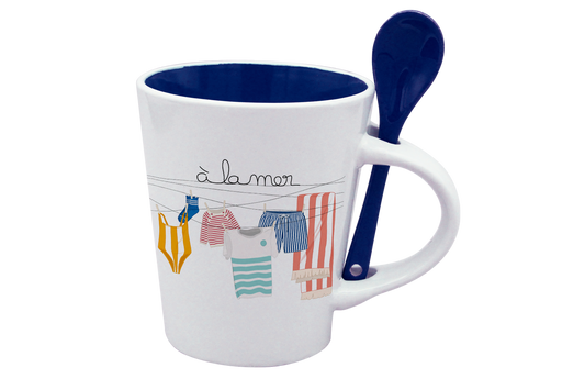 MUG CUILLERE BLANC INT. BLEU-TRILINGE